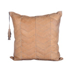 Chevron Genuine Leather Tassel Throw Pillow, 20x20 Leather Pillow