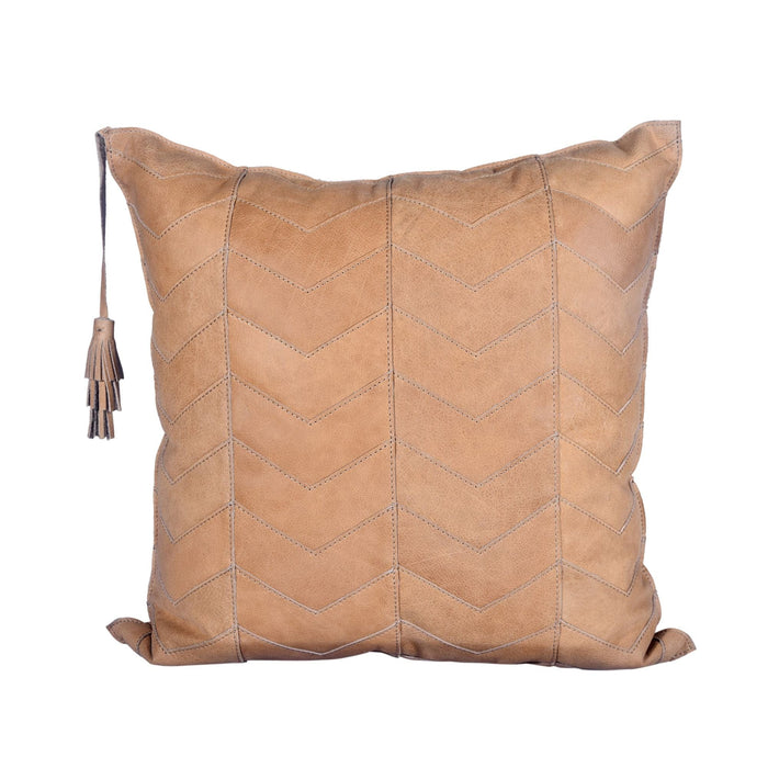 Chevron Genuine Leather Tassel Throw Pillow, 20x20 Leather Pillow