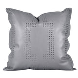 Gray Genuine Leather Geometric Studded Throw Pillow, 20x20 Leather Pillow