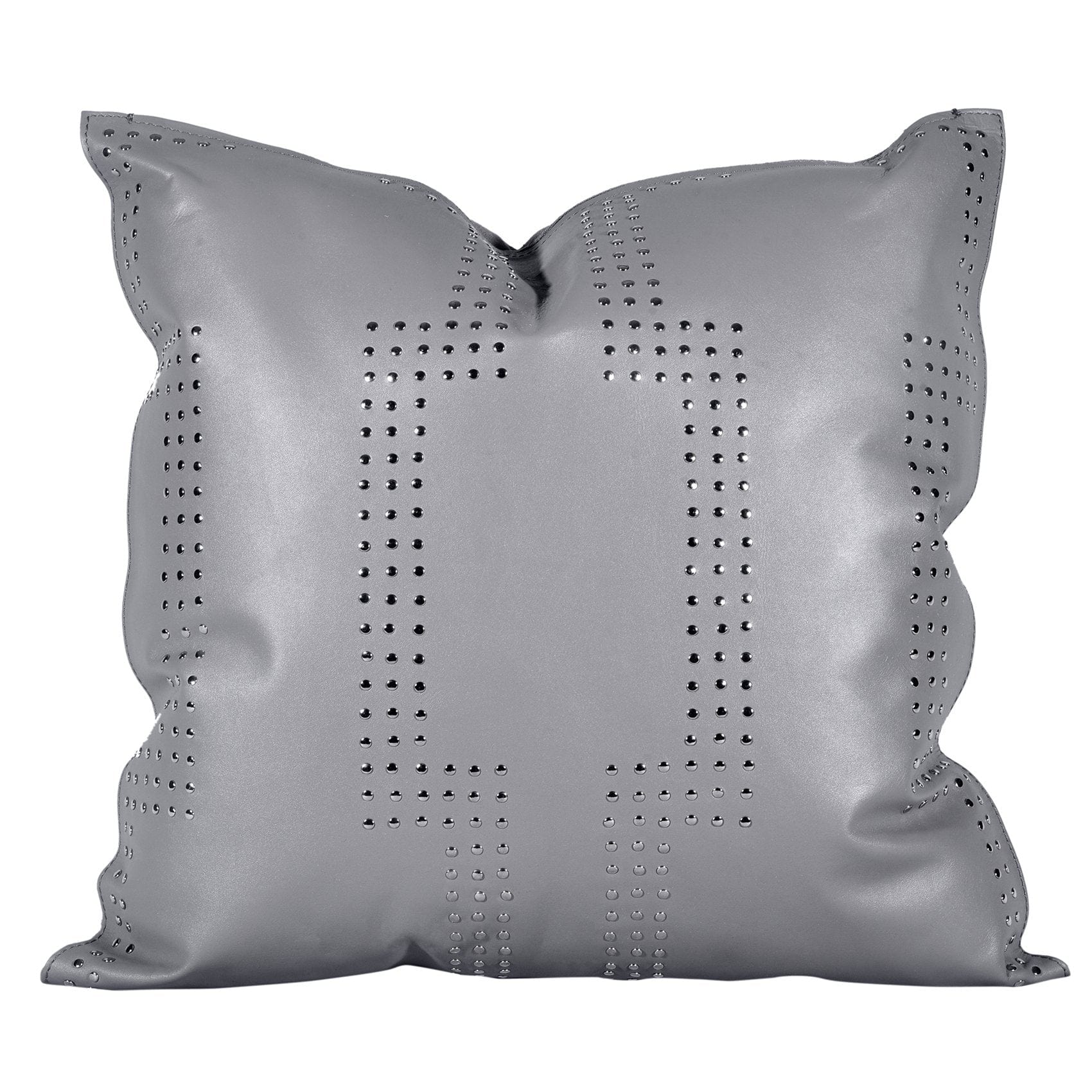Gray Genuine Leather Geometric Studded Throw Pillow, 20x20 Leather Pillow