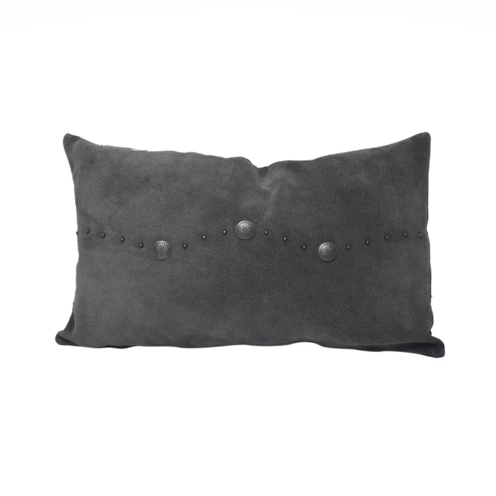 Western Suede Antique Silver Concho & Studded Lumbar Pillow Gray Leather Pillow