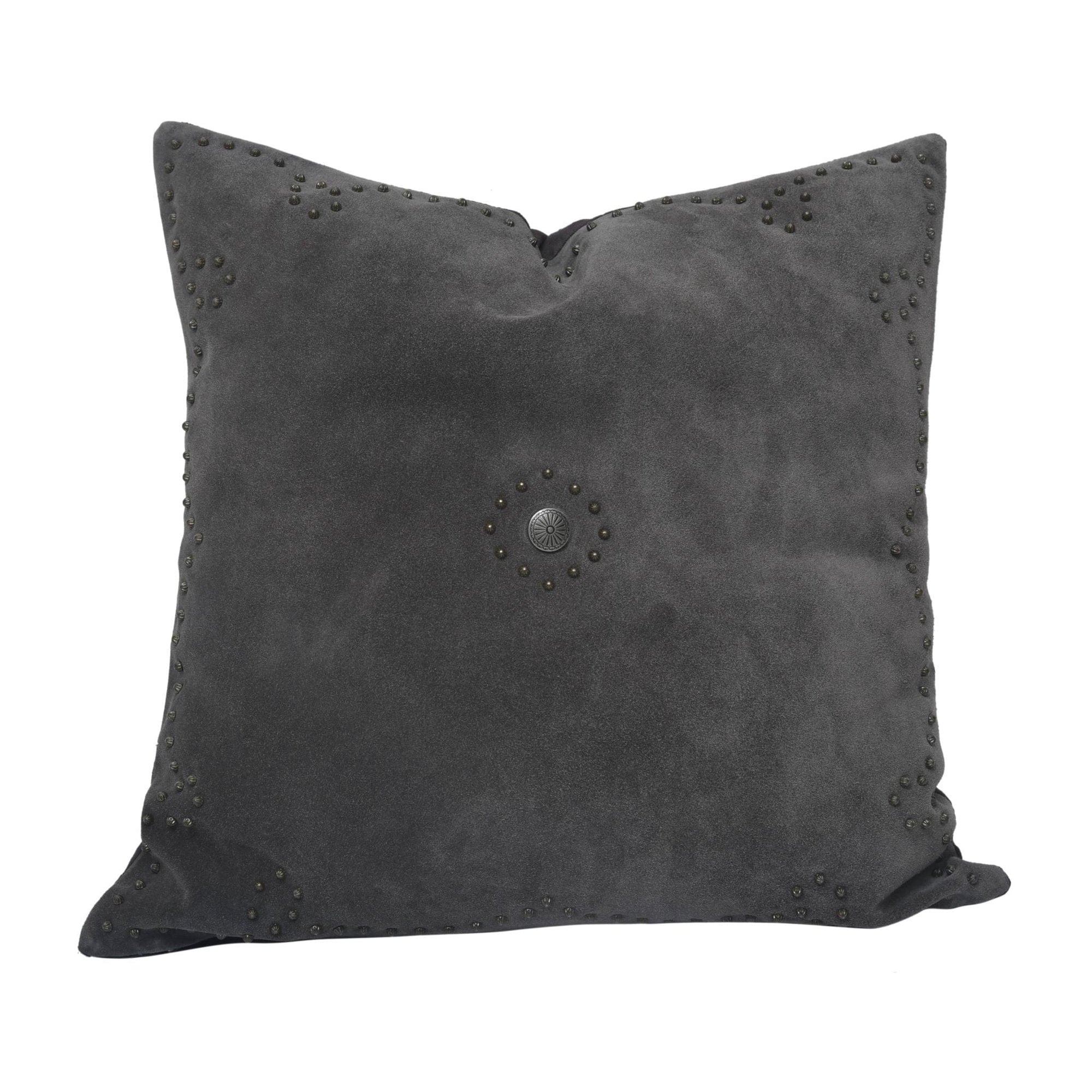 Western Suede Antique Silver Concho & Studded Pillow Gray Leather Pillow