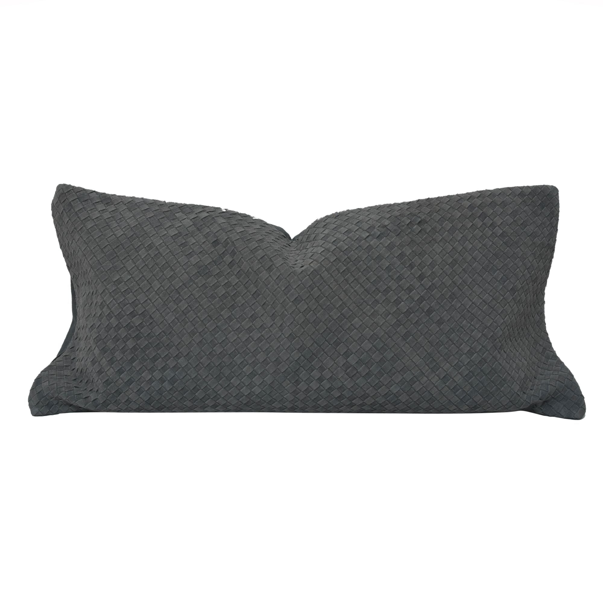 Woven Suede Lumbar Pillow Gray Leather Pillow