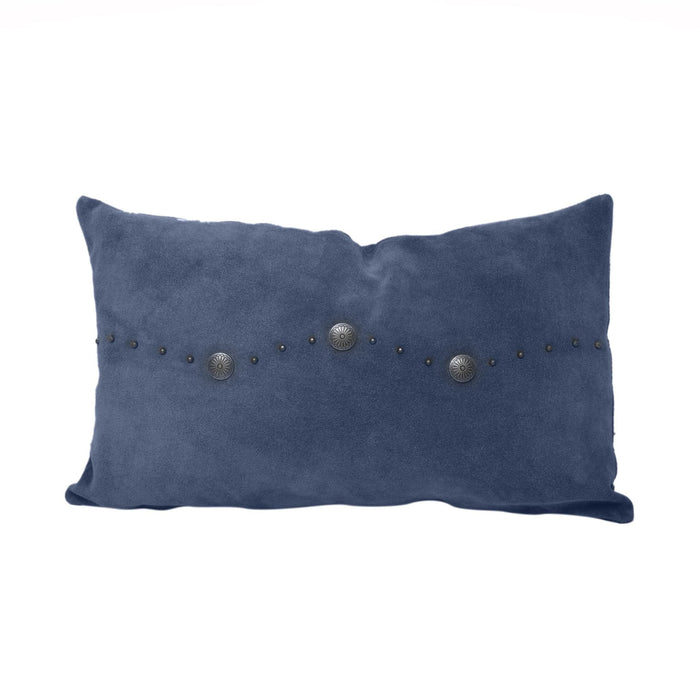 Western Suede Antique Silver Concho & Studded Lumbar Pillow Navy Leather Pillow