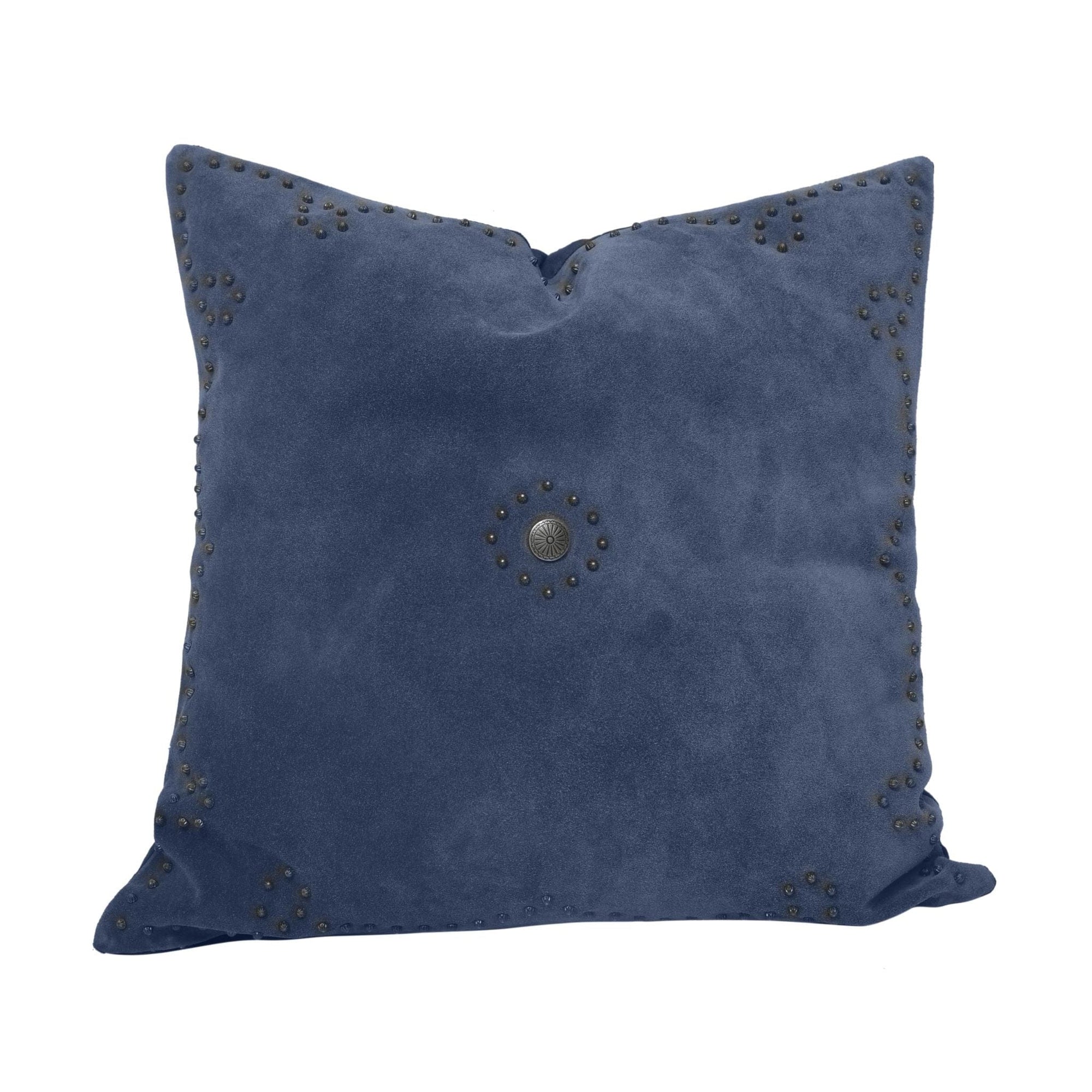 Western Suede Antique Silver Concho & Studded Pillow Navy Leather Pillow