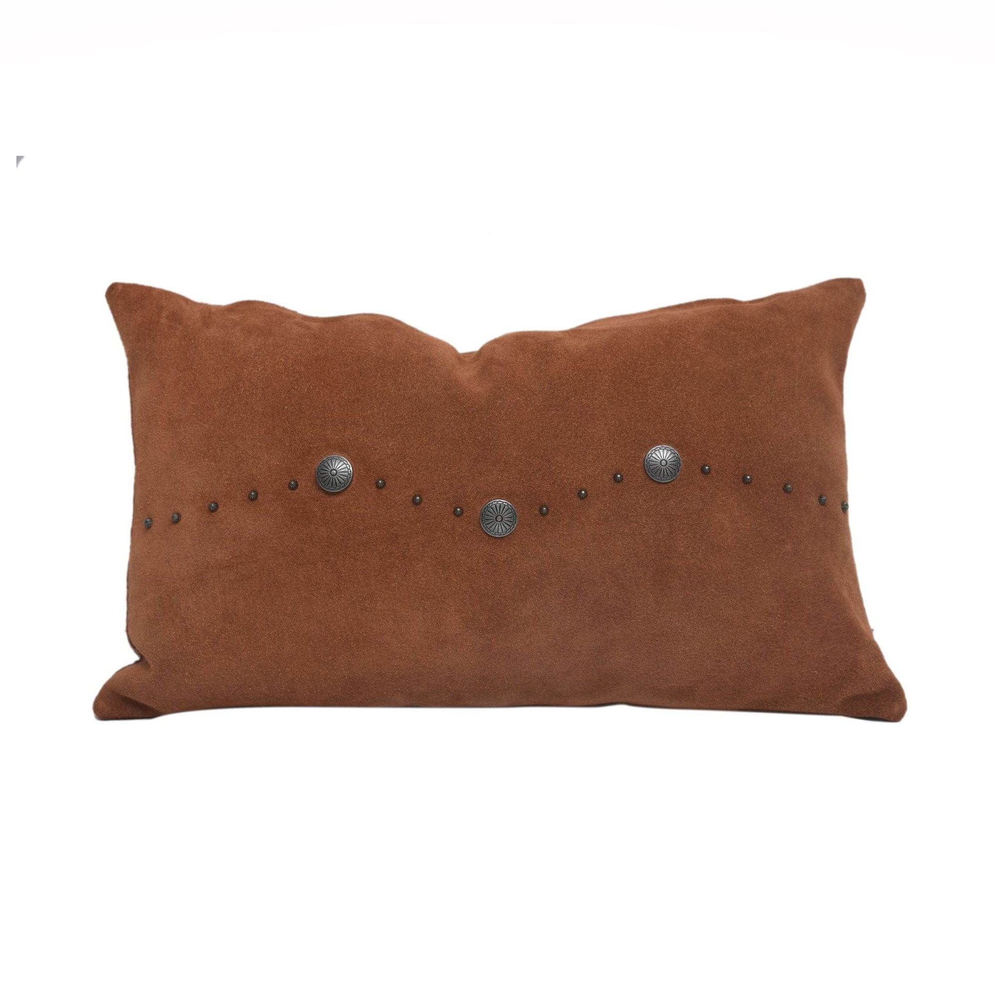 Western Suede Antique Silver Concho & Studded Lumbar Pillow, Black
