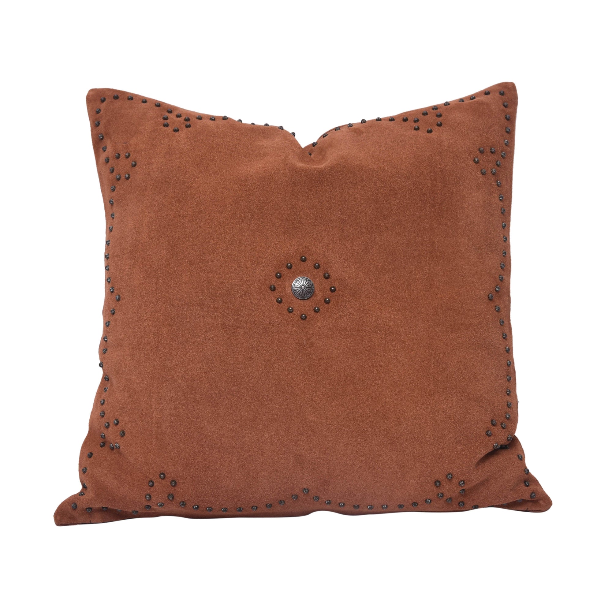 Western Suede Antique Silver Concho & Studded Lumbar Pillow