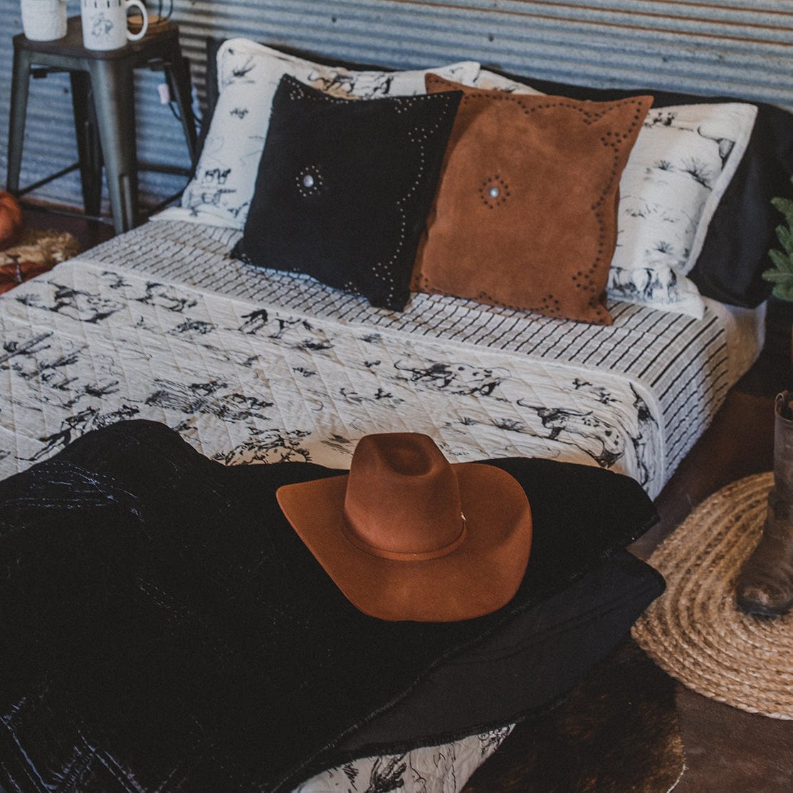Western Suede Antique Silver Concho & Studded Pillow Leather Pillow