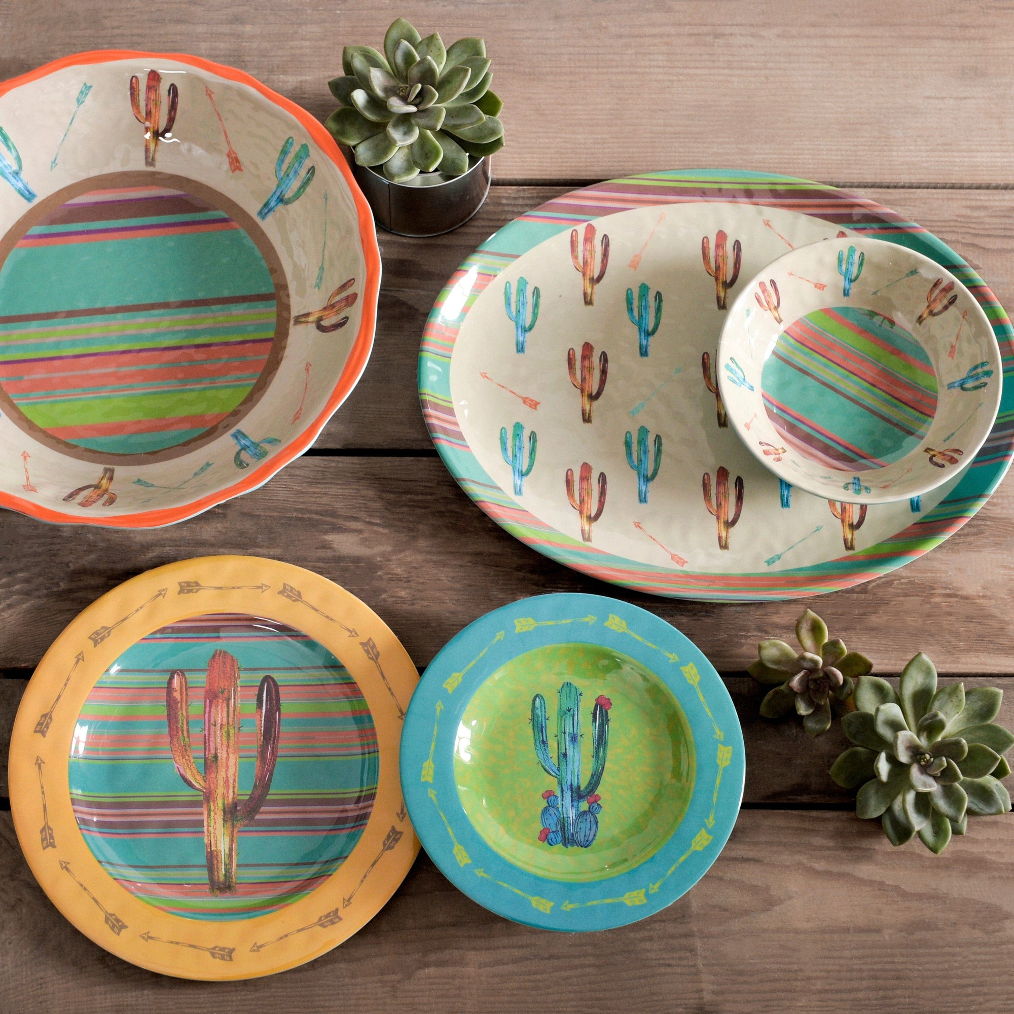 Cactus 14PC Melamine Dinnerware Set Melamine Dinnerware