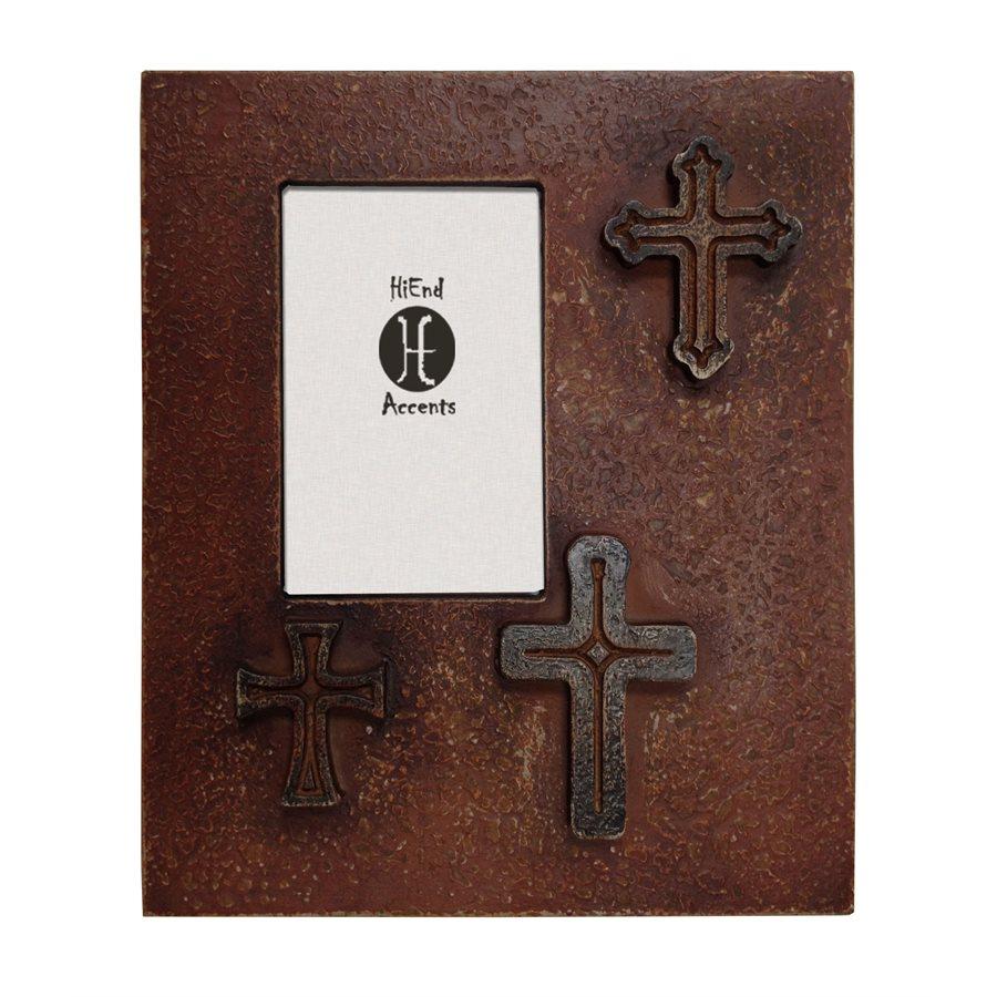 Distressed 3-Crosses Picture Frame, 4x6 - Red Picture Frame