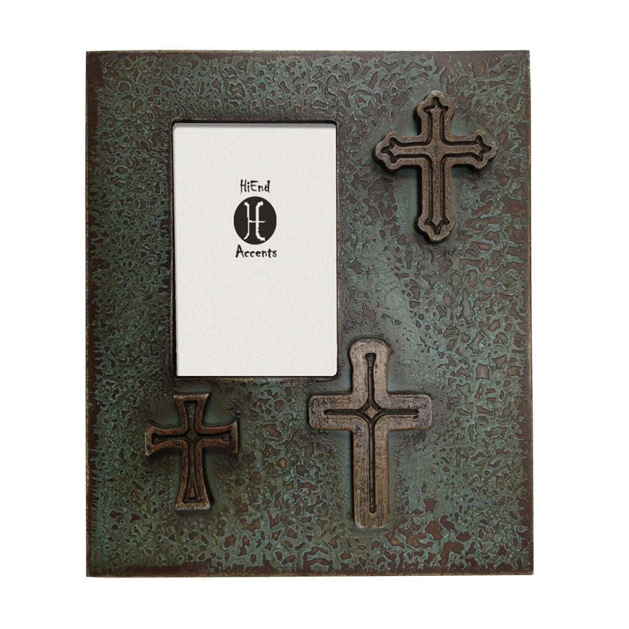 Distressed 3-Crosses Picture Frame, 4x6 - Turquoise Picture Frame