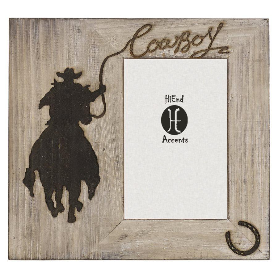 Distressed Wooden Cowboy Picture Frame, 4x6 Picture Frame