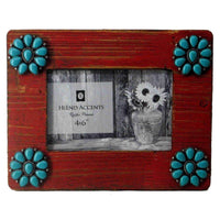 Red Picture Frame w/ Turquoise Squash Blossom Corners, 4x6 Picture Frame