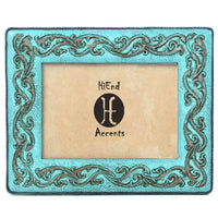 Turquoise Leather Scrolled Picture Frame, 5x7 Picture Frame