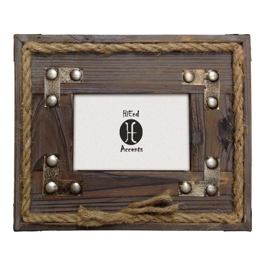 Wood w/ Metal Stripes & Rope Picture Frame, 4x6 Picture Frame