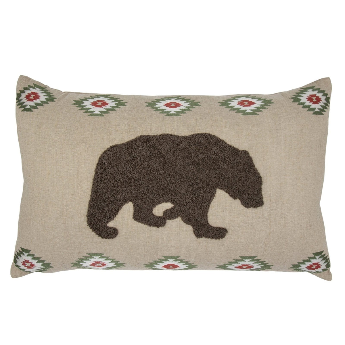 Aztec Bear Embroidered Burlap Lumbar Pillow, 16x26