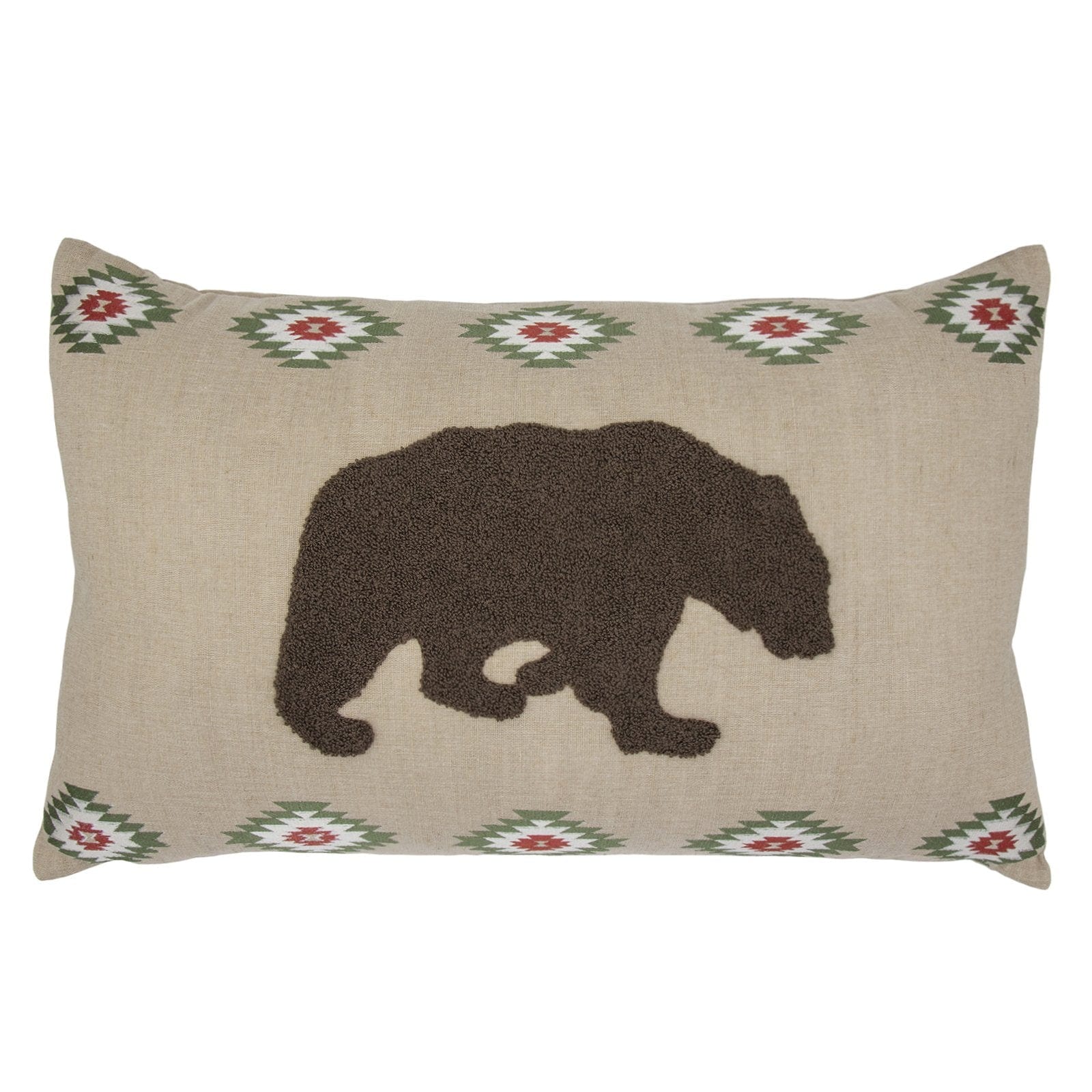 Aztec Bear Embroidered Burlap Lumbar Pillow, 16x26 Pillow
