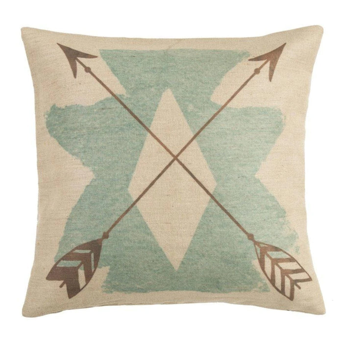 Aztec Burlap Turquoise Throw Pillow, 18x18 Pillow