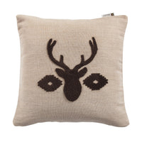 Aztec Deer Bust Embroidered Burlap Throw Pillow, 18x18 Pillow