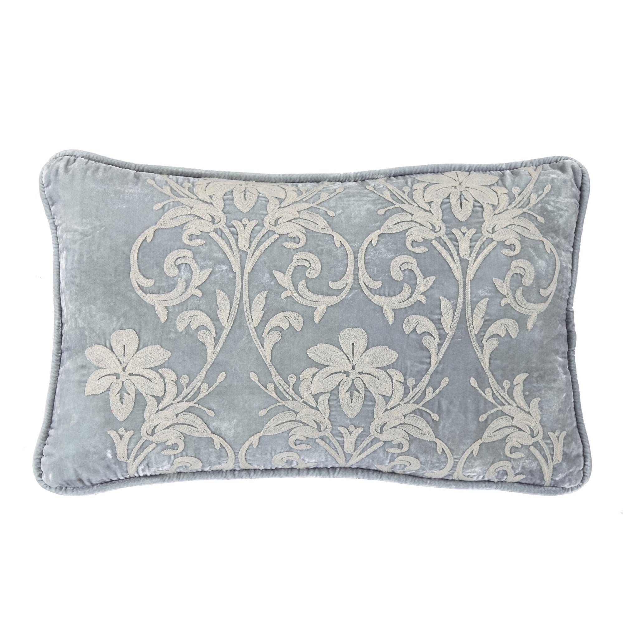 Belle Floral Embroidered Velvet Lumbar Pillow, 16x26 Pillow
