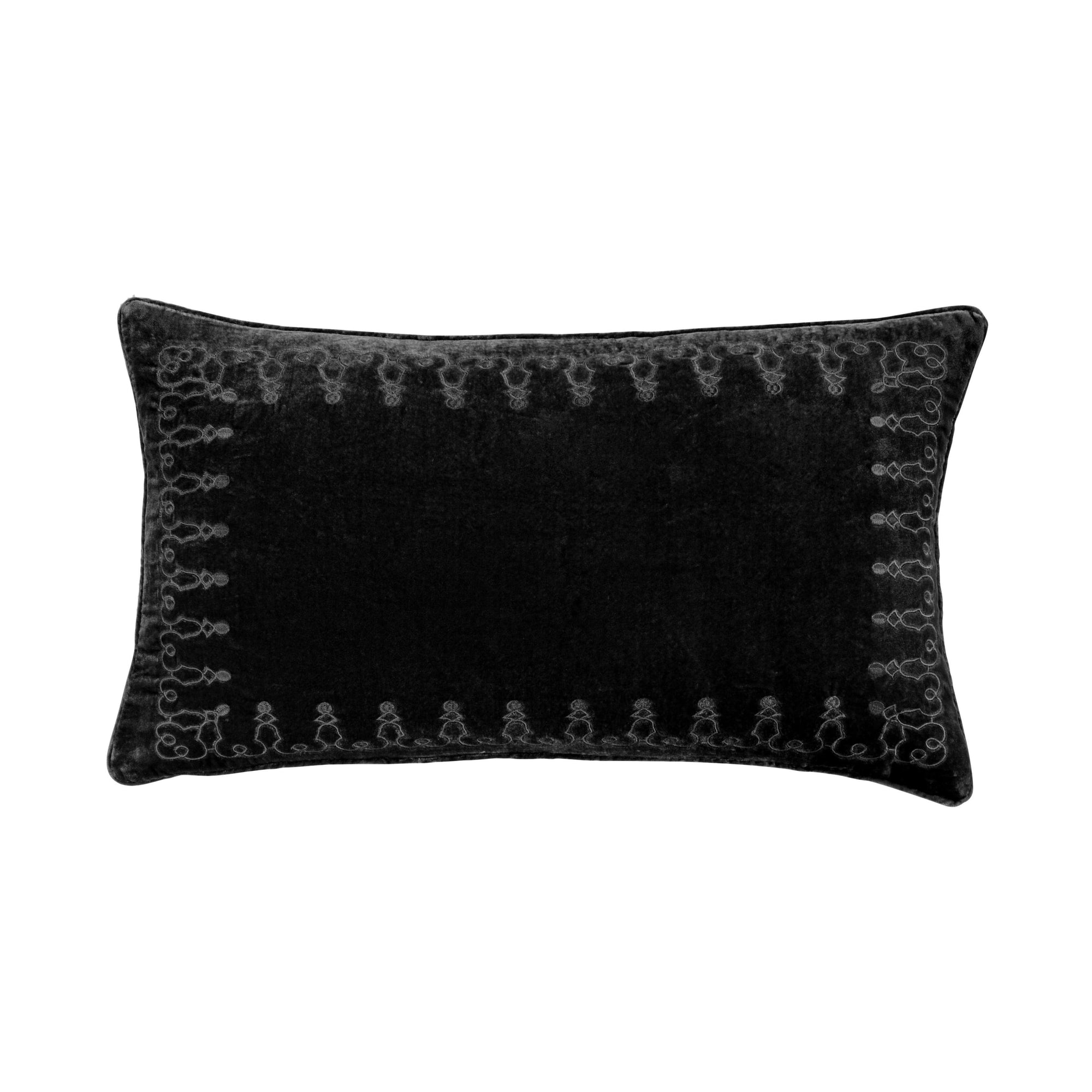 Stella Faux Silk Velvet Embroidered Lumbar Pillow Black Pillow