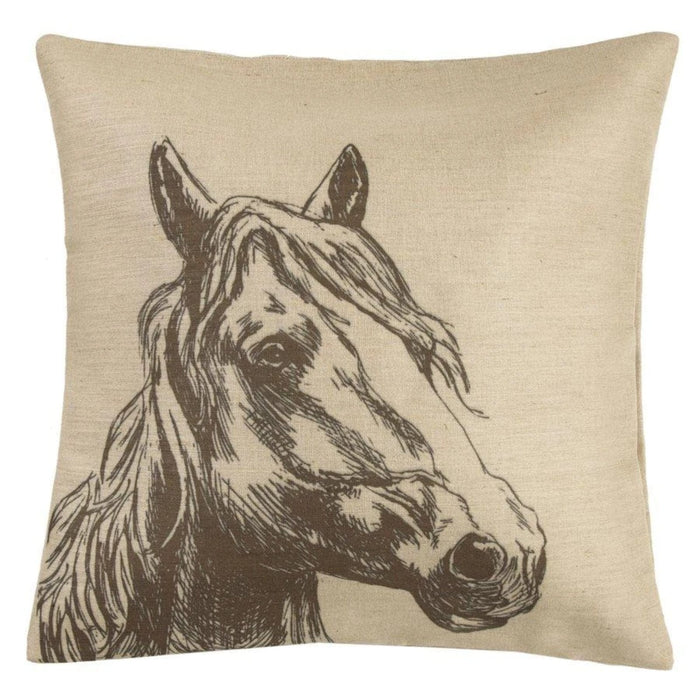Burlap Horse Head Throw Pillow, 22x22 Pillow
