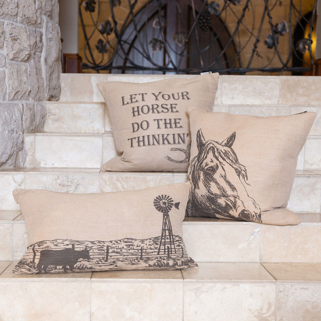 Burlap Horse Head Throw Pillow, 22x22 Pillow