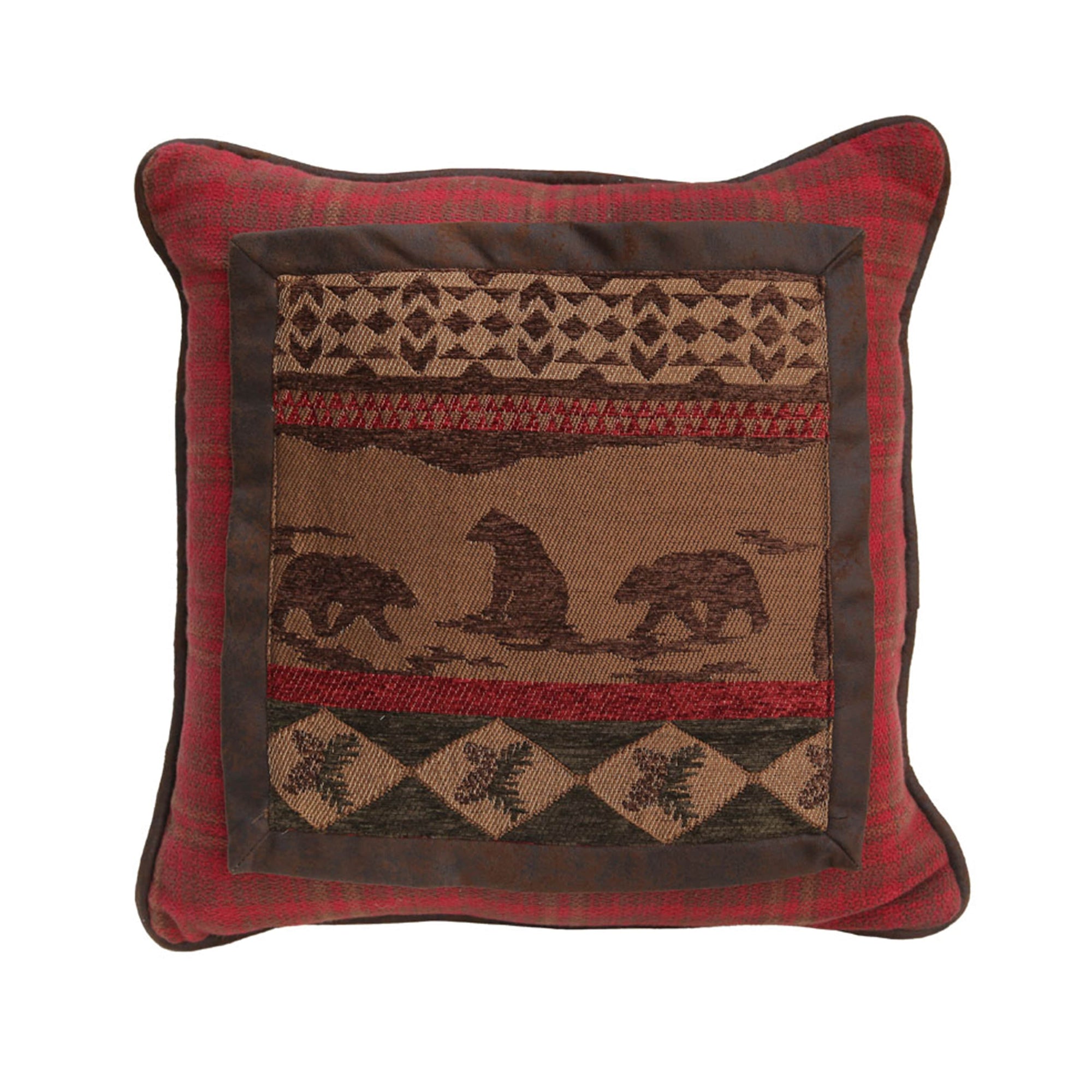 Cascade Lodge Bear Throw Pillow, Red Plaid, 18x18 Pillow