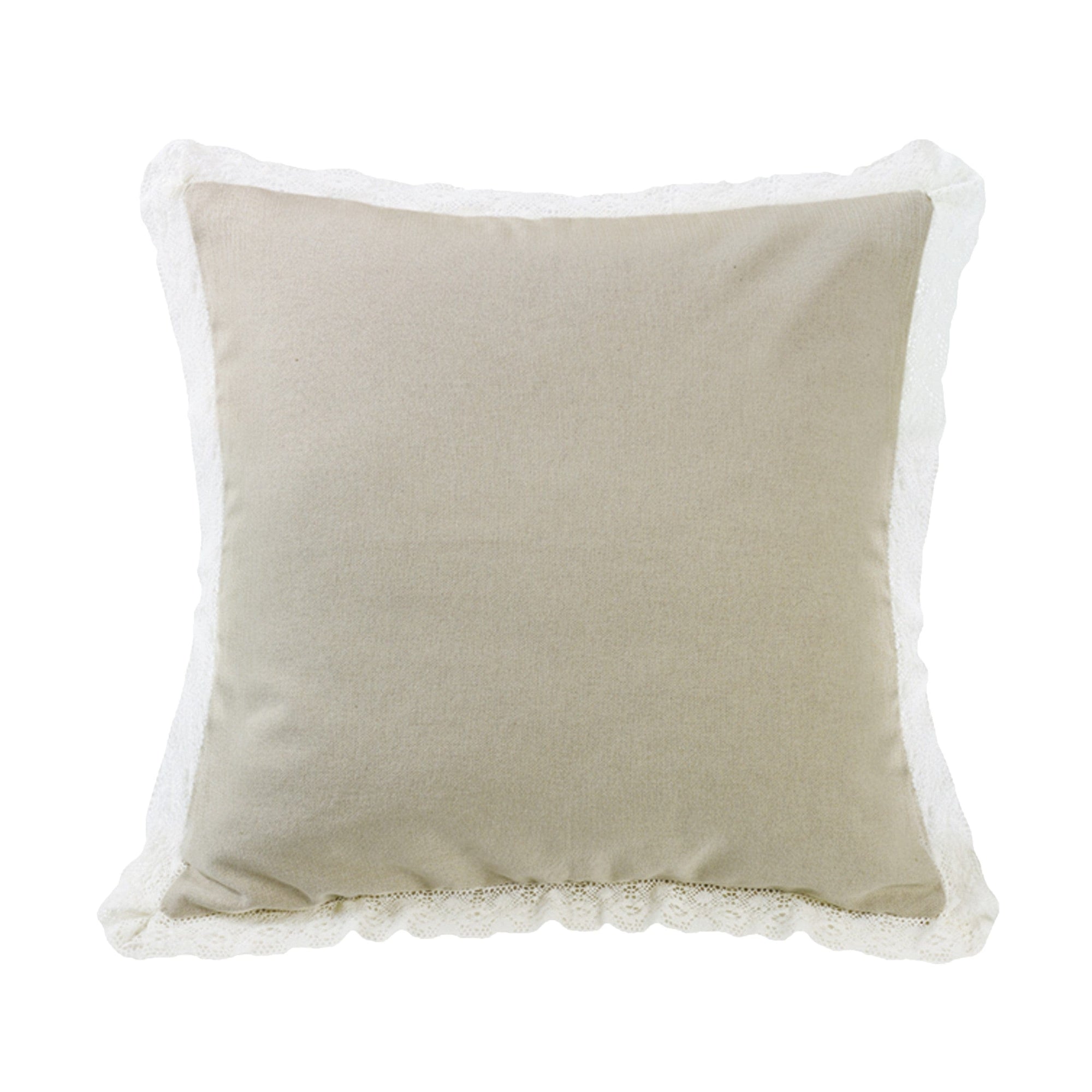 Charlotte Tan Burlap w/ Off-White Lace Trim Pillow, 18x18 Pillow