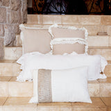 Charlotte Tan Burlap w/ Off-White Lace Trim Pillow, 18x18 Pillow