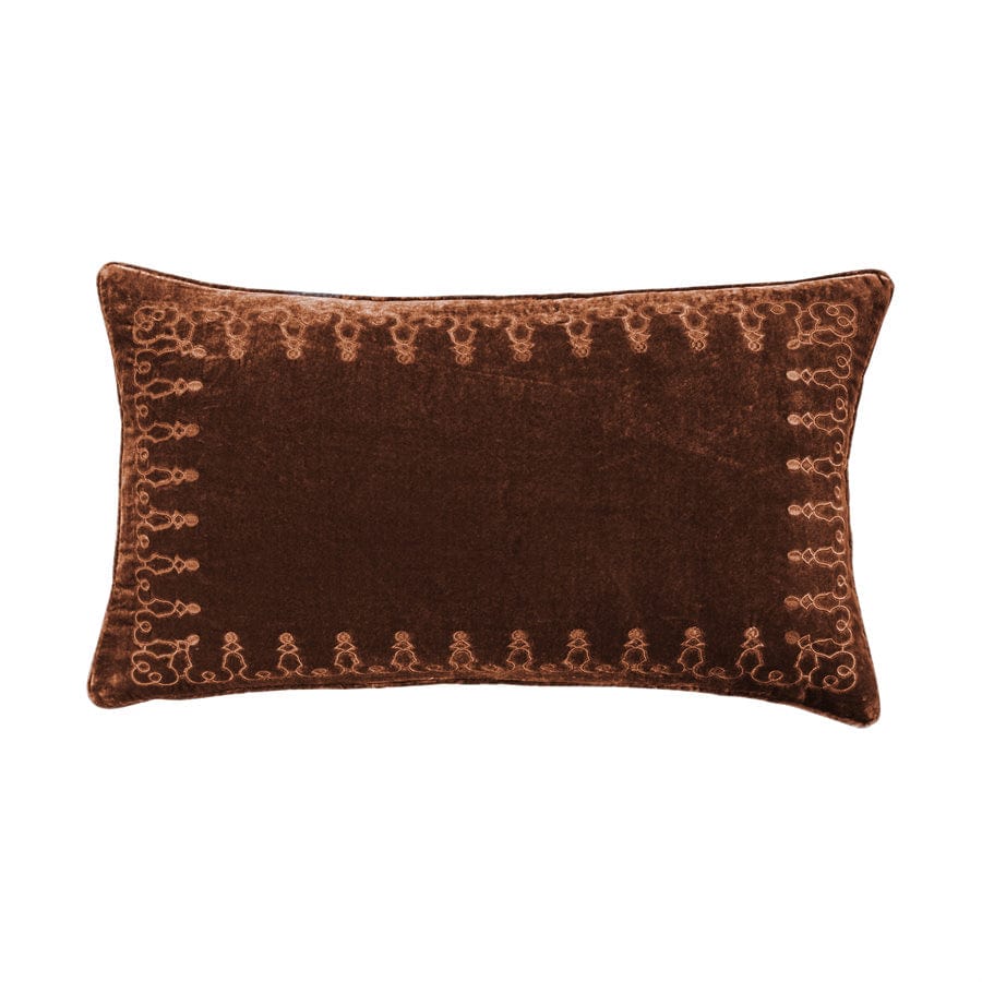 Stella Faux Silk Velvet Embroidered Lumbar Pillow Copper Brown Pillow