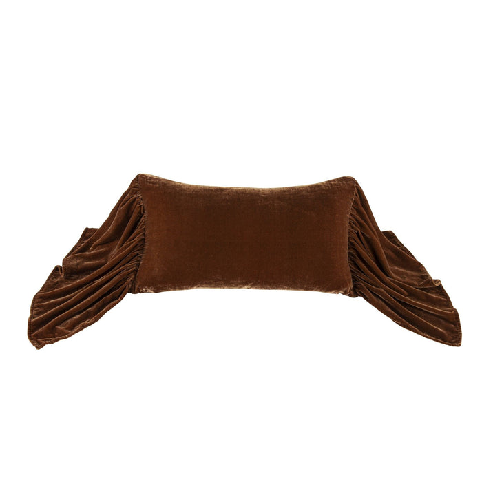 Stella Faux Silk Velvet Long Ruffled Pillow Copper Brown Pillow