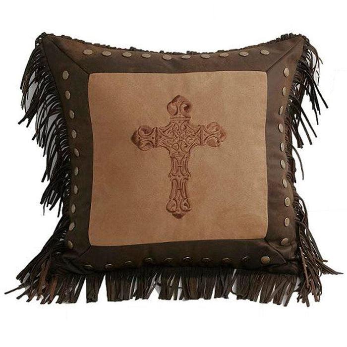 Copper Cross Throw Pillow w/ Brass Studs Pillow