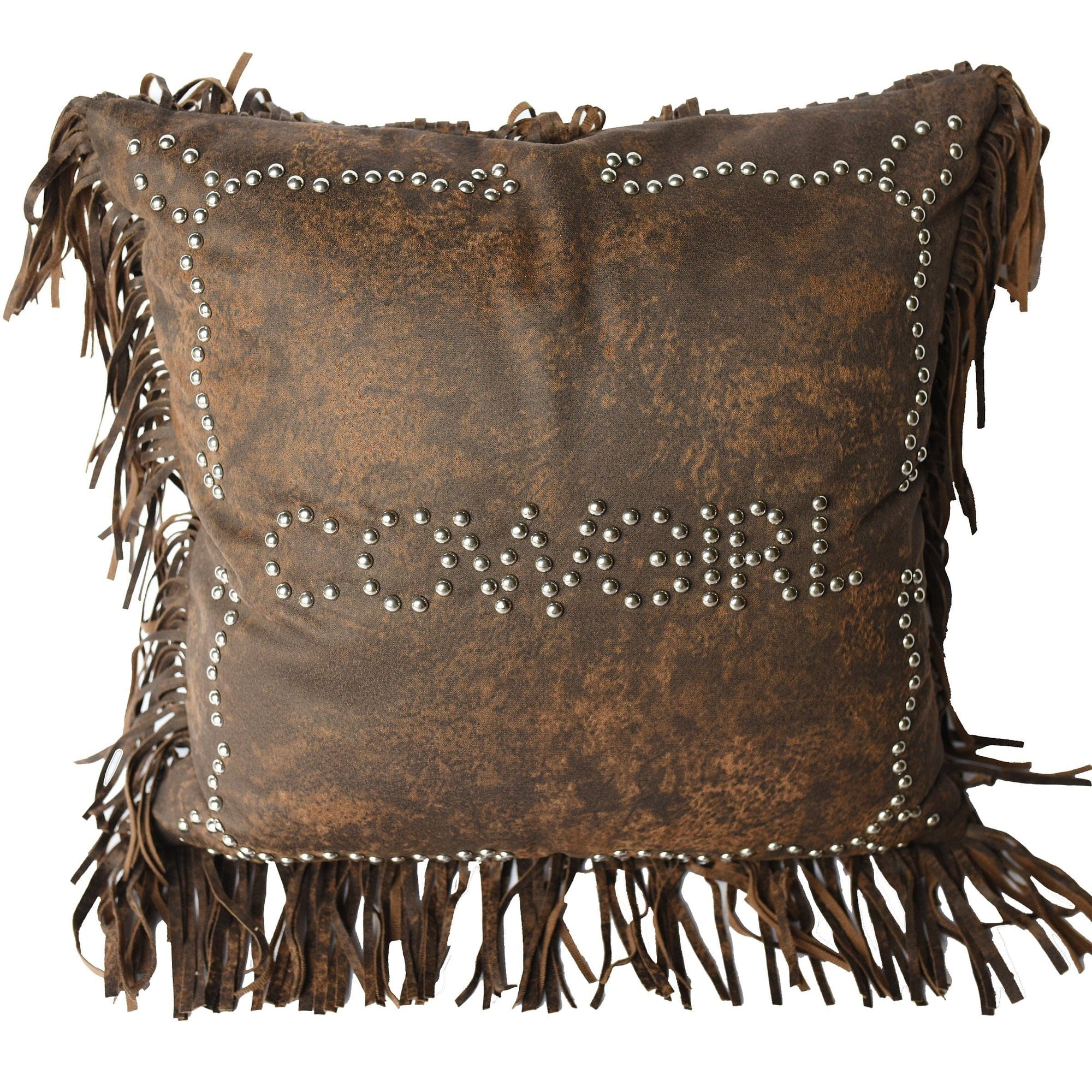 Cowgirl Studded Decorative Throw Pillow, Faux Leather Pillow