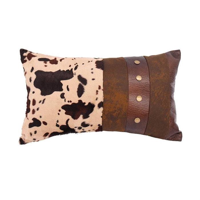 Cowhide & Faux Leather Lumbar Pillow w/ Studs Pillow