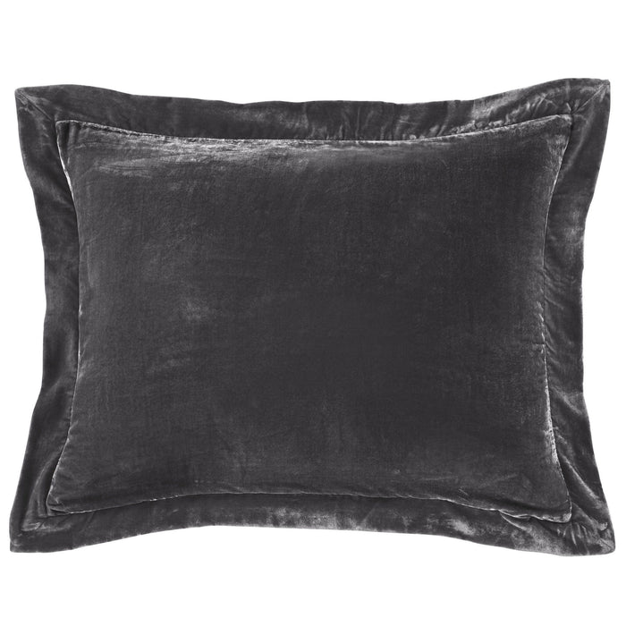 Stella Faux Silk Velvet Flanged Dutch Euro Pillow Dark Slate Pillow