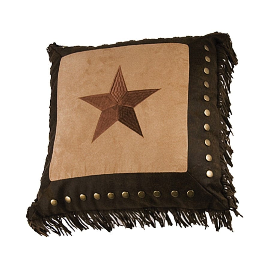 Dark Tan Star Throw Pillow w/ Studs & Fringe Pillow