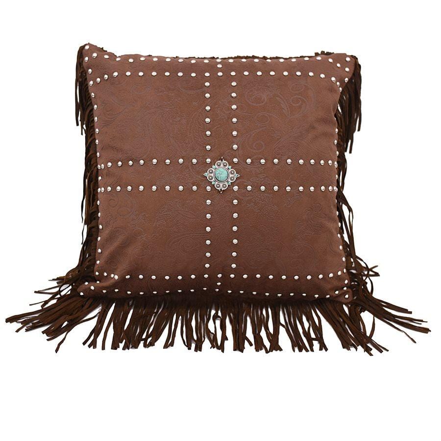 Demask Faux Leather Throw Pillow w/ Concho & Studs Pillow