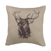 Elk Bust Burlap Throw Pillow, 18x18 Pillow