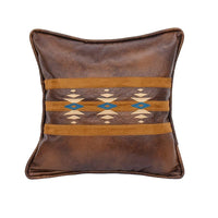 Faux Leather Throw Pillow w/ Geometric Embroidery Pillow