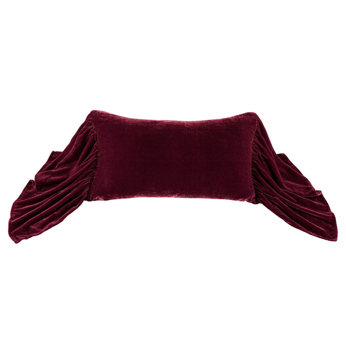 Stella Faux Silk Velvet Long Ruffled Pillow Garnet Red Pillow