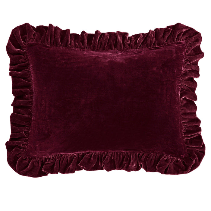 Stella Faux Silk Velvet Ruffled Dutch Euro Pillow Garnet Red Pillow