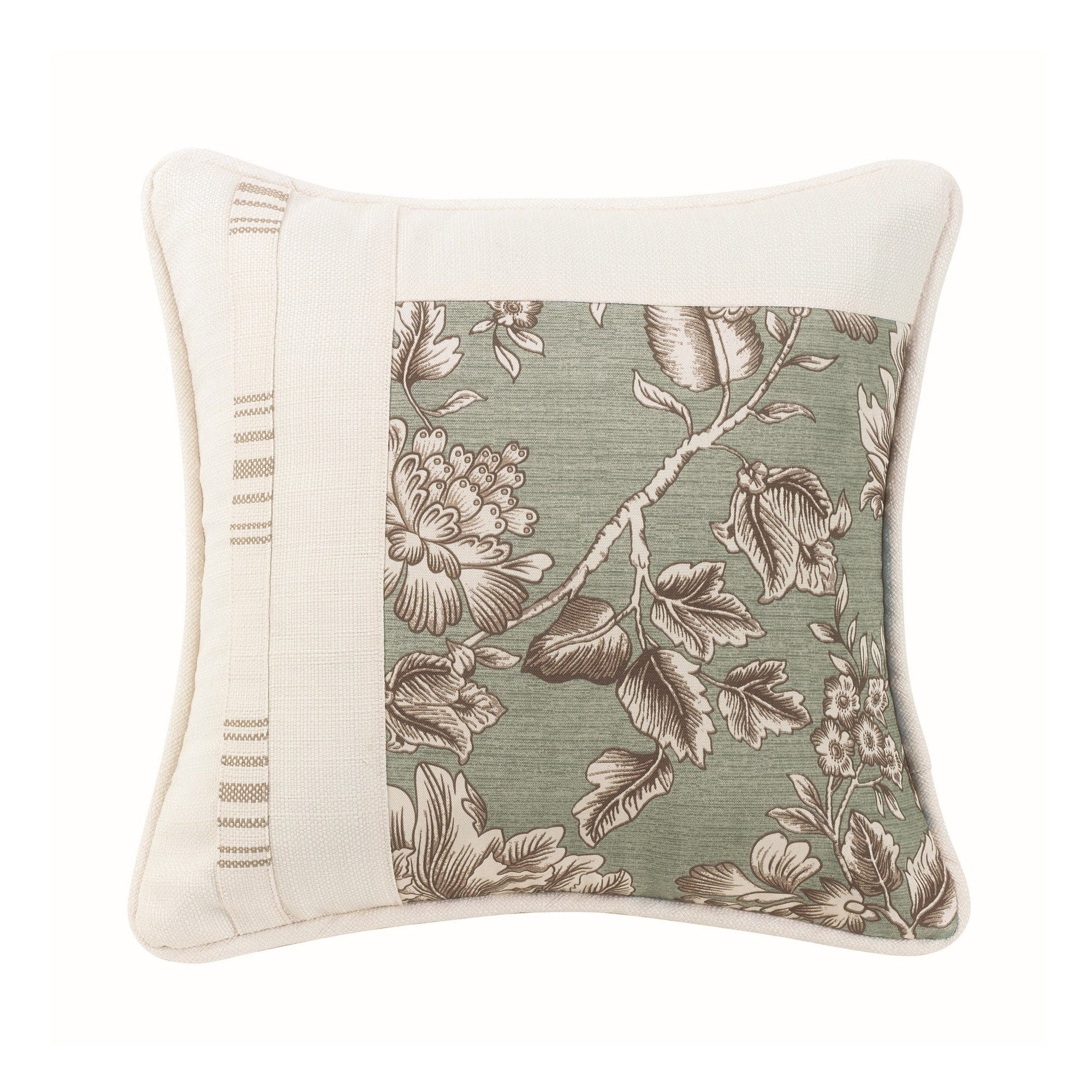 Gramercy Square Pieced Pillow w/ Floral, Stripe & White Linen Texture, 18x18 Pillow
