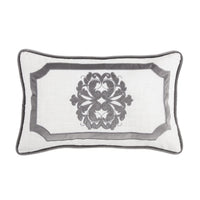 Madison Oblong White Linen Pillow w/ Velvet Embroidery. 2 Colors, 16x26 Gray Pillow