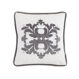 Madison White Linen Pillow w/ Velvet Embroidery, 2 Colors, 18x18 Gray Pillow