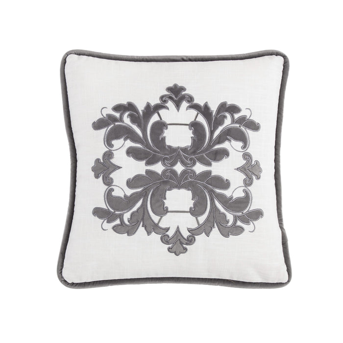 Madison White Linen Pillow w/ Velvet Embroidery, 2 Colors, 18x18 Gray Pillow