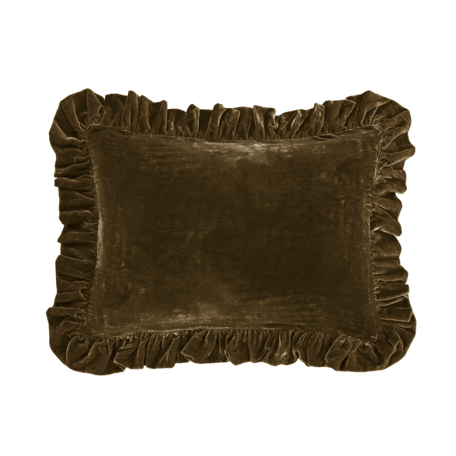 Stella Faux Silk Velvet Oblong Pillow Green Ochre Pillow