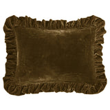 Stella Faux Silk Velvet Ruffled Dutch Euro Pillow Green Ochre Pillow