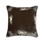 Stella Western Floral Embroidered Silk Velvet Pillow Green Ochre Pillow