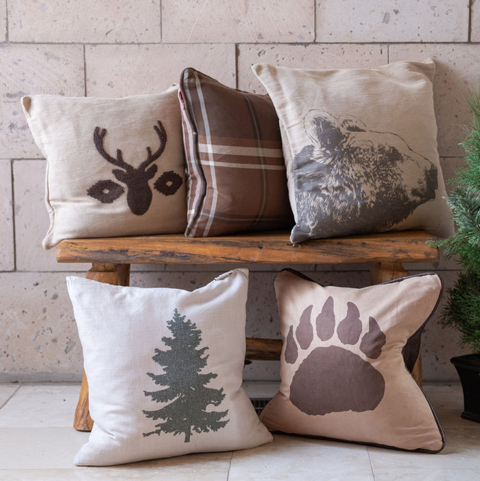 Green Pine Tree On Linen Throw Pillow, 18x18 Pillow